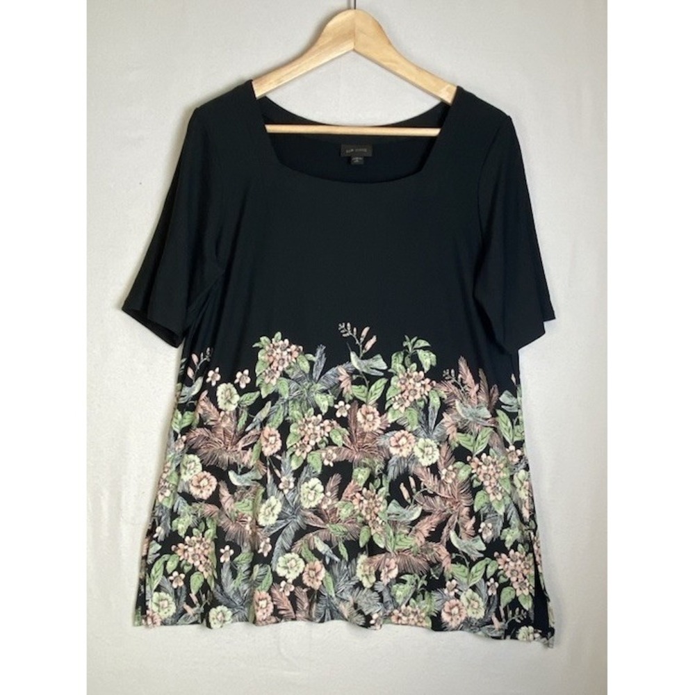 J. Jill Wearever Collection Floral Tunic Top MP Side Slits Square Neck Colorful